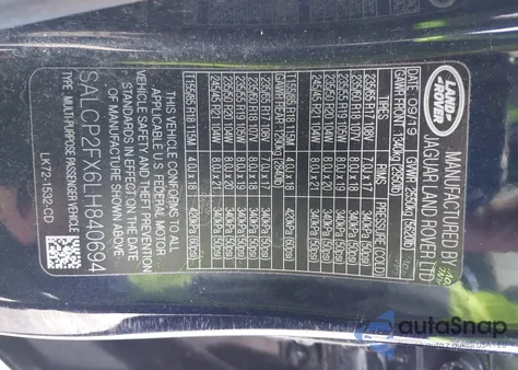 2020 Land Rover Discovery Sport Se z USA, uszkodzony, nr VIN SALCP2FX6LH840694